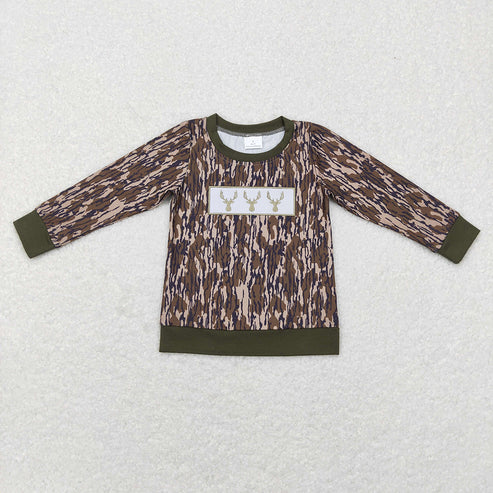 9.25 RTS Sibling Baby Boys Western Camo Embroidery Dogs Ducks Deer Hunting Zipper Pullovers Tops