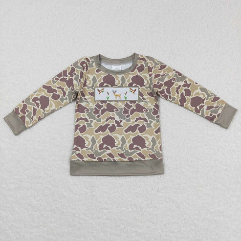 9.25 RTS Sibling Baby Boys Western Camo Embroidery Dogs Ducks Deer Hunting Zipper Pullovers Tops
