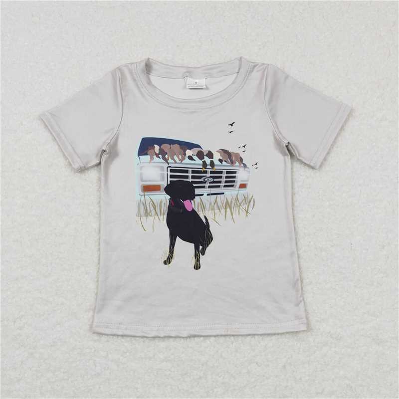 USA Warehouse (IN STOCK) BT0423 Kids Boy Hunting Shirt Short Sleeves Dog Duck Print Casual Fashion for Children