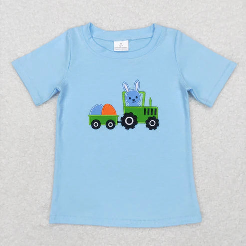 9.25 RTS Sibling Baby Boys Girls Embroidery Eggs Rabbits Cross Easter Tee Shirts Top