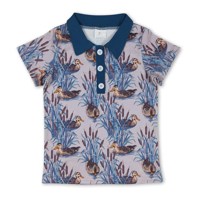 5.14 RTS NO MOQ （In stock）BT0536+SS0136 Blue short sleeves duck kids boys polo shirt