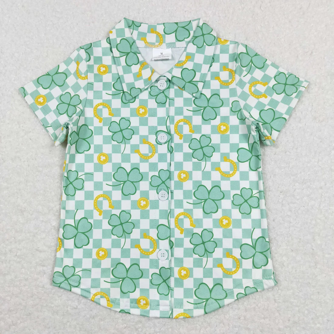 12.29 RST Sibling Baby Boys Short Sleeve Clovers Checked St Patrick Button Shirts Top