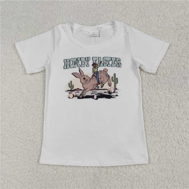 New Rts No Moq 8-9 Days By Air Arrived it Baby Boys White Easter Bunny Short Sleeve Top with Yellow Leather Shorts - Summer Outfit for Infants Hot Sale