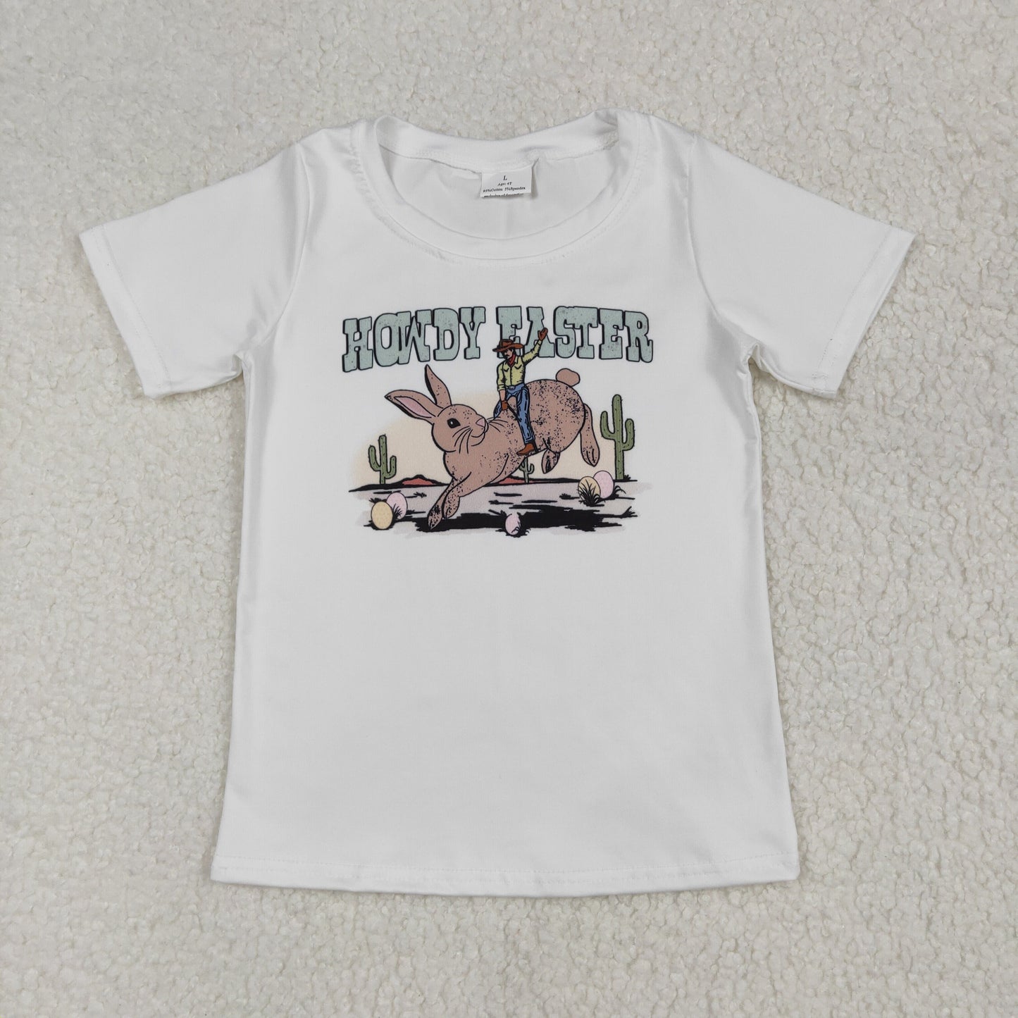 BT0559Kids Easter Bunny Cactus Eggs Shirt Boys Howdy Print Long Sleeve T-Shirt for Children