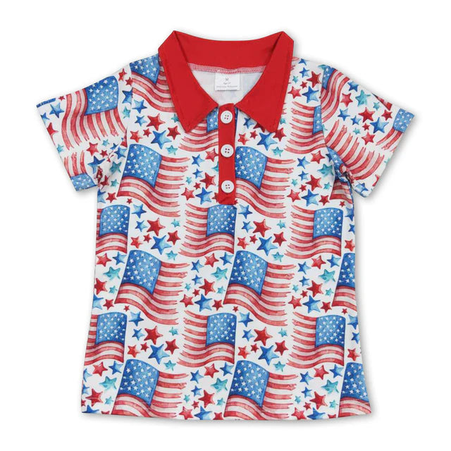 RTS Sibling Short sleeves flag stars boys 4th of july polo shirt