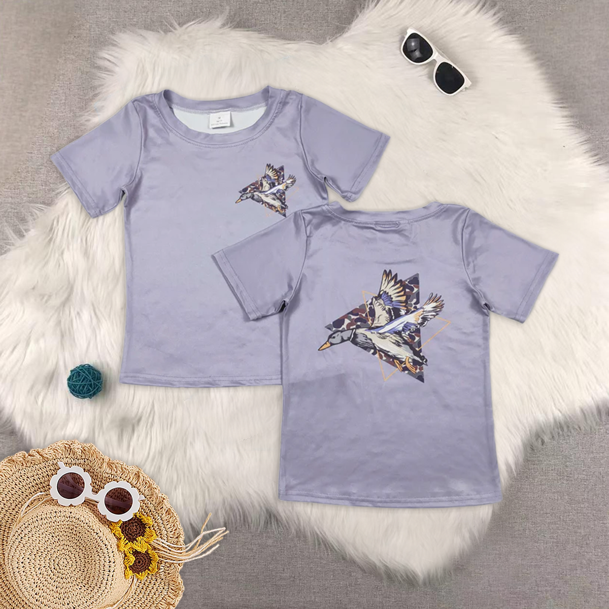 8.02 RTS Sibling Baby Boys Summer Tops Short sleeves beige duck baby boy hunting shirt