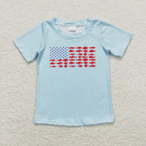 9.26 RTS Sibling Baby Boys Girls Blue Red Stripe Stars 4th of July Tee Shirts Top