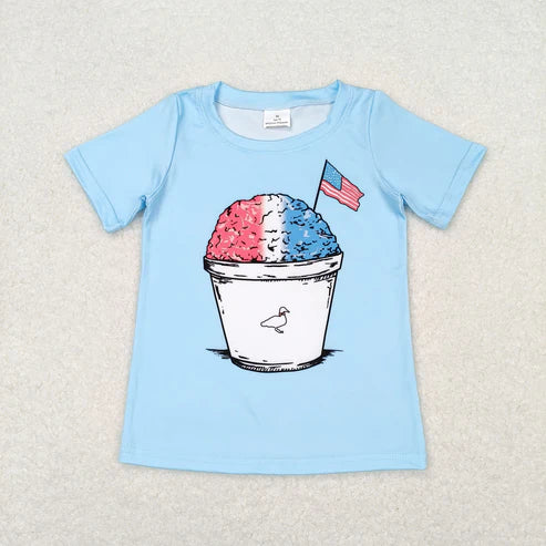 9.26 RTS Sibling Baby Boys Girls Blue Red Stripe Stars 4th of July Tee Shirts Top