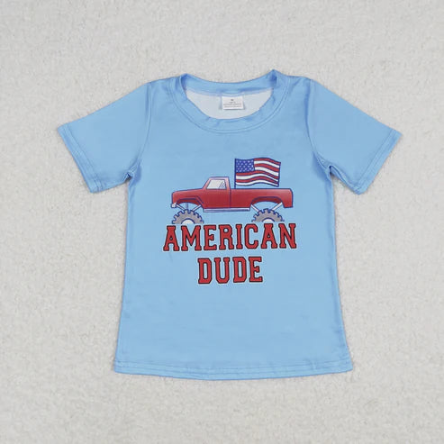 9.26 RTS Sibling Baby Boys Girls Blue Red Stripe Stars 4th of July Tee Shirts Top