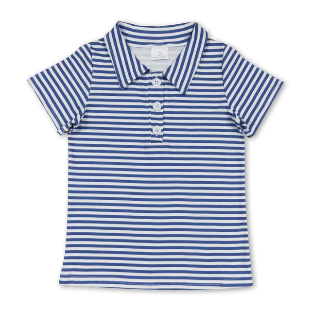 RTS Sibling Short sleeves light blue stripe kids boys polo shirt