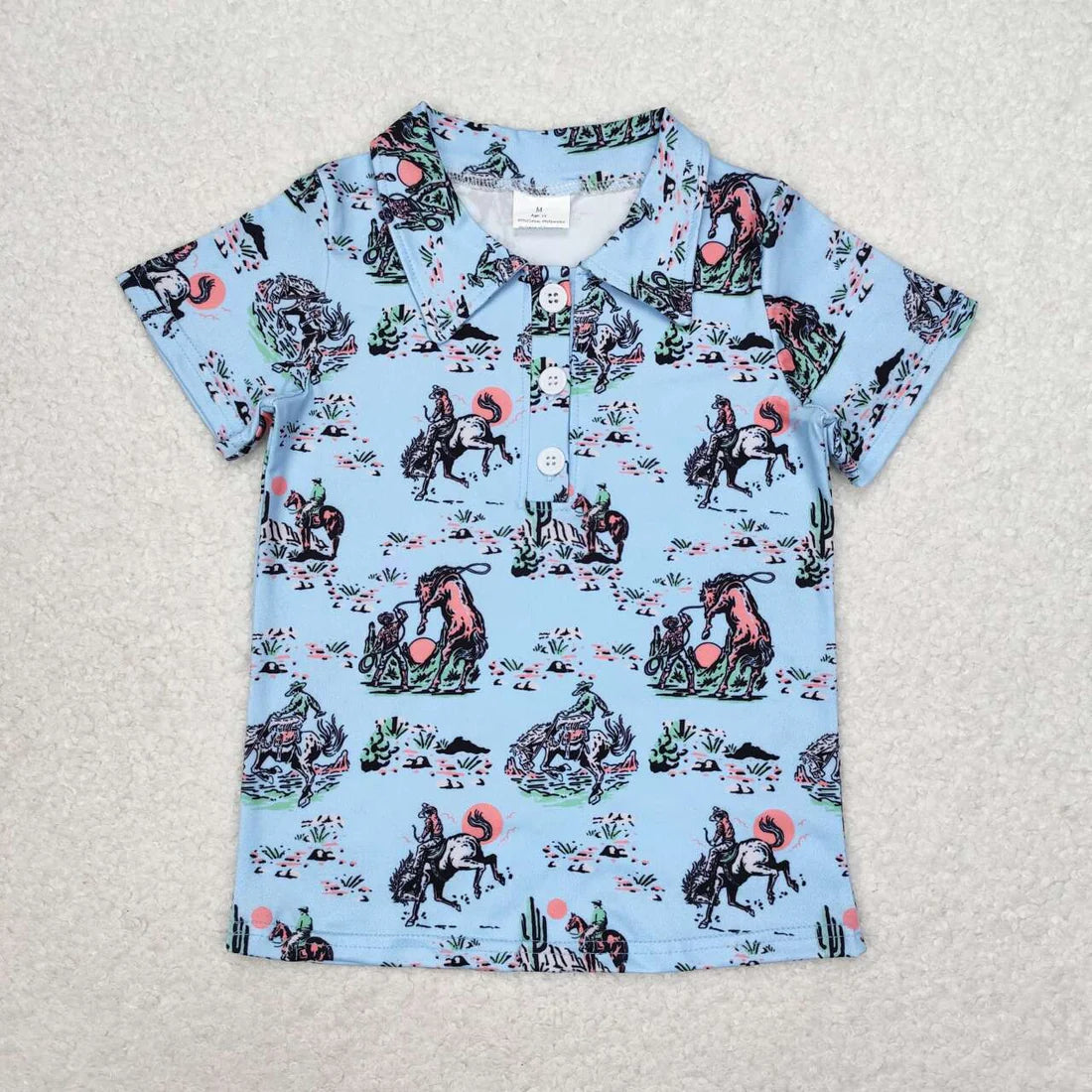 10.4 RTS Sibling Baby Boys Short Sleeve Buttons Horse Rodeos Cows Western Polo Shirts Top