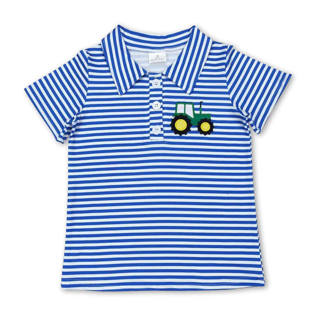 5.14 RTS NO MOQ （In stock）BT0689+SS0074 Short sleeves stripe tractor kids boys farm polo shirt outfits