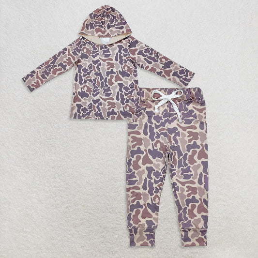 9.27 RTS NO MOQ （In stock）BT0739 + P0683 Baby Boys Grey Leopard Camo Hooded Long Sleeve Tee Shirts Tops Southern Bottoms Pants