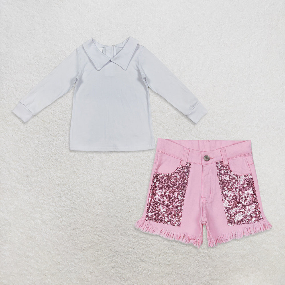 9.17 RTS NO MOQ （In stock）BT0820 +SS0230 Baby Girls Long Sleeve Bottom Shorts Outfits