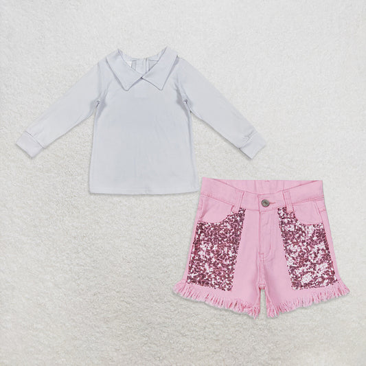 9.17 RTS NO MOQ （In stock）BT0820 +SS0230 Baby Girls Long Sleeve Bottom Shorts Outfits