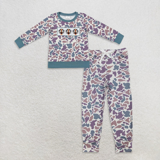 10.3 RTS NO MOQ （In stock）BT0863 + P0659 Baby Boys Thanksgiving Camo Turkey Long Sleeve Tee Shirts Tops Camo Bottoms Pants