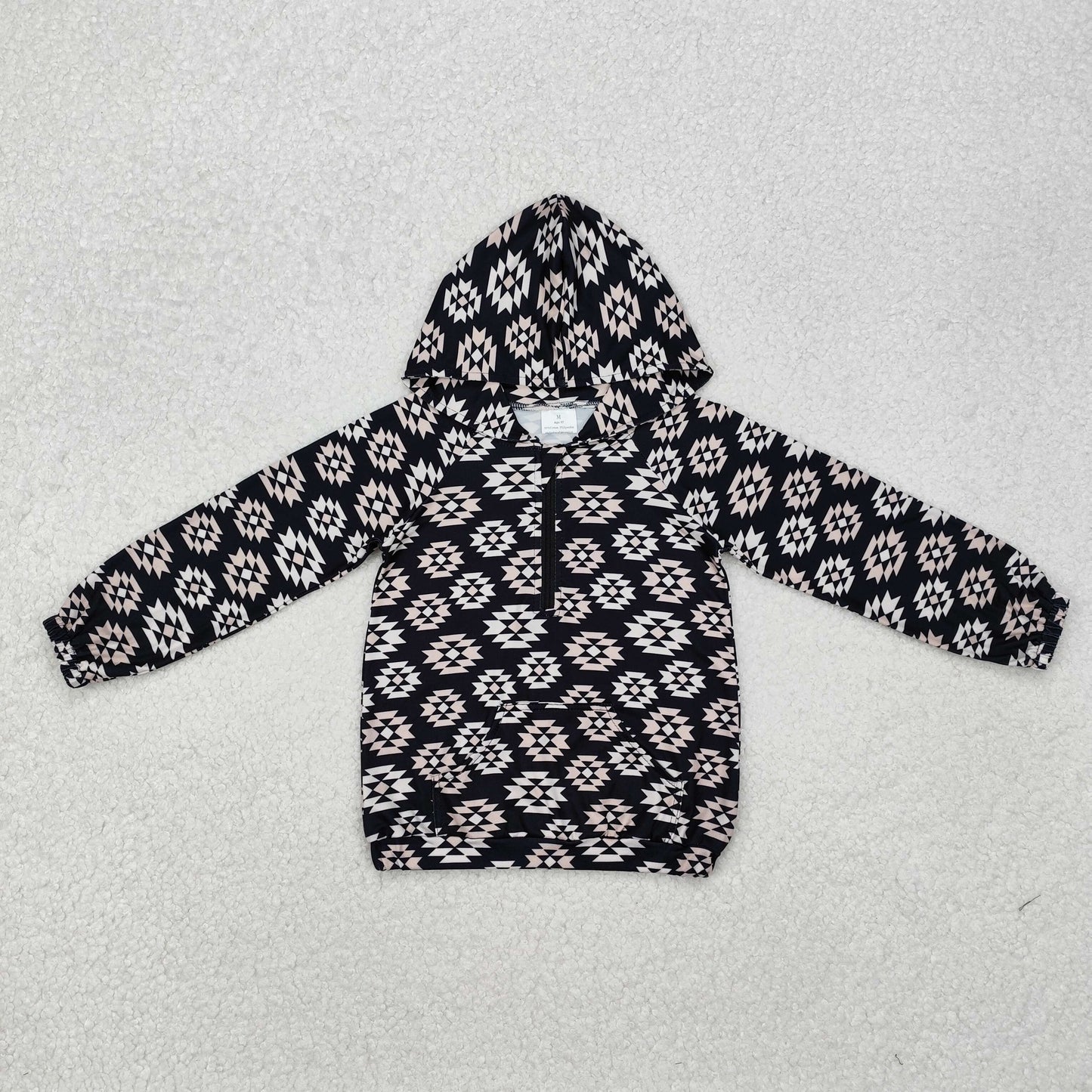 BT0875 Black aztec long sleeves western toddler kids hoodie