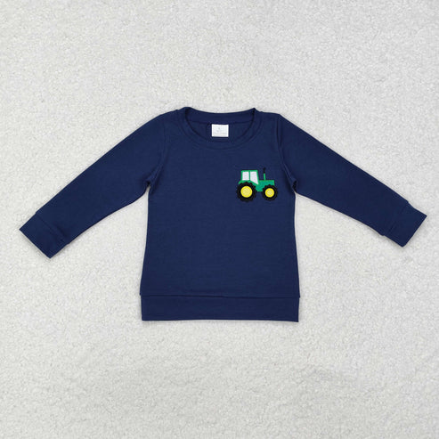 9.25 RTS Sibling Baby Boys Girls Embroidery Farm Trucks Button Tee Shirts Tops