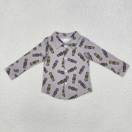 BT0886 Grey long sleeves camo duck call kids button down shirt
