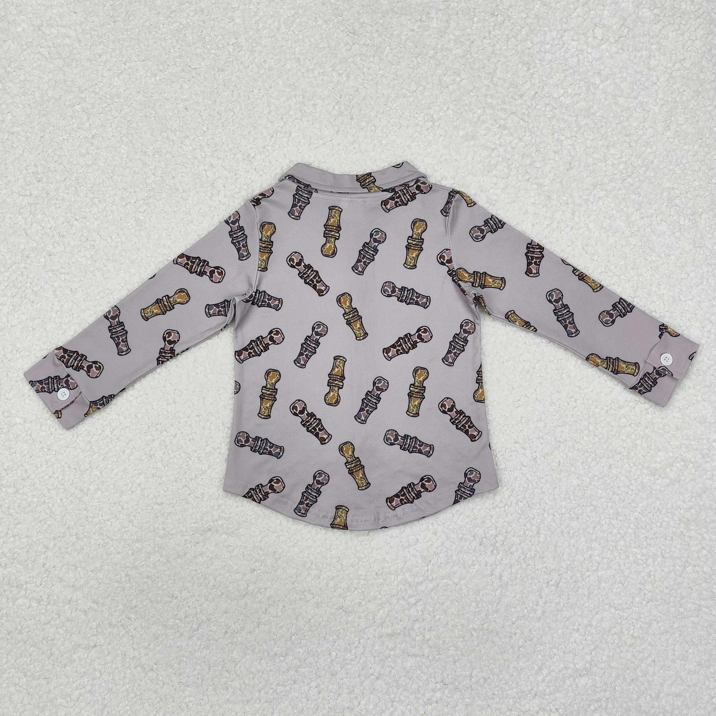 BT0886 Grey long sleeves camo duck call kids button down shirt