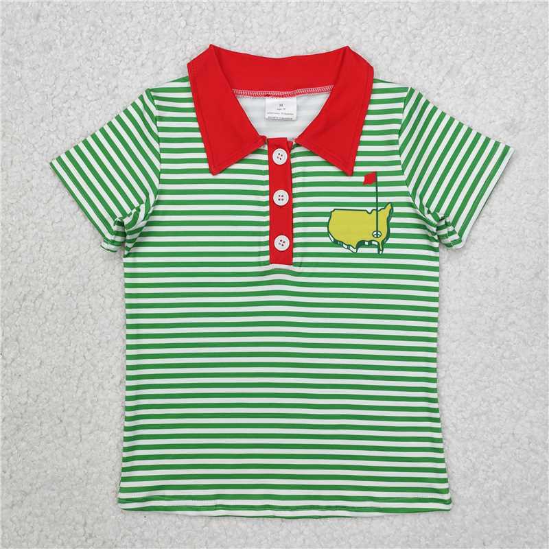 7.15  RTS NO MOQ Short sleeves green stripe golf kids boys and girls polo shirt
