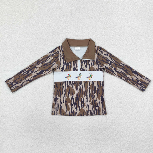 9.25 RTS Sibling Baby Boys Western Camo Embroidery Dogs Ducks Deer Hunting Zipper Pullovers Tops