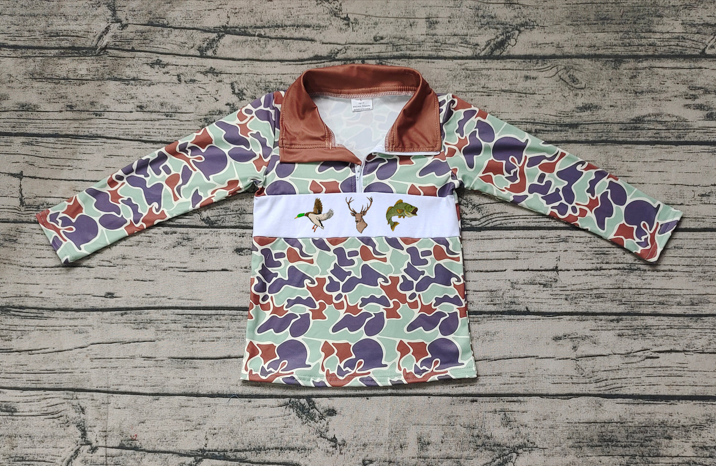 Baby Boys Green Camo Duck Deer Fish Zip Pullovers Tops Preorder BT0902