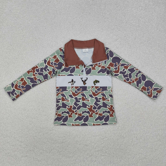 BT0902 Camo duck deer fish kids boys hunting zip pullover