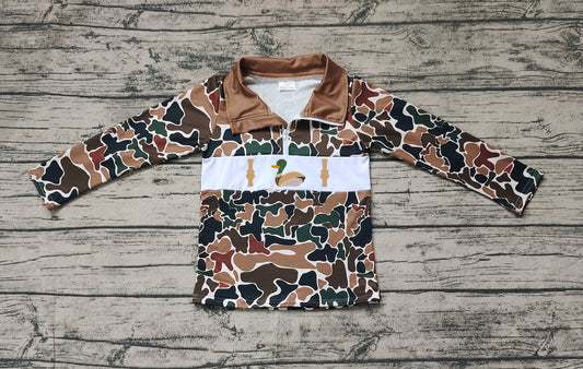 Baby Boys Brown Camo Duck Call Zip Pullovers Tops Preorder BT0903