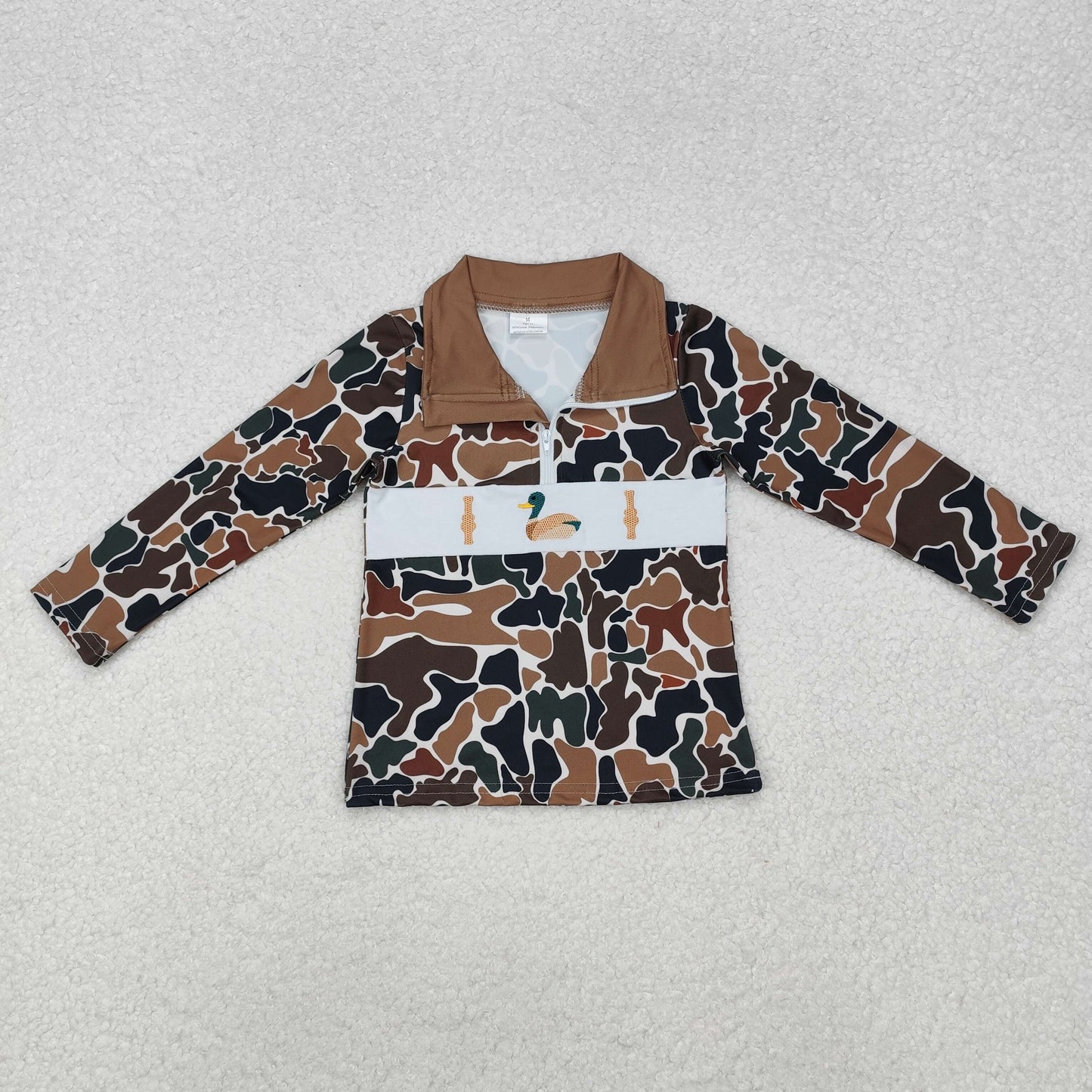 BT0903  Brown camo duck call kids boys hunting zip pullover