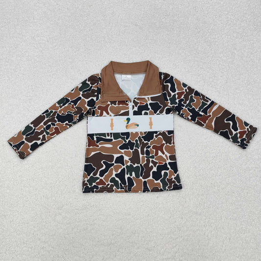 BT0903  Brown camo duck call kids boys hunting zip pullover