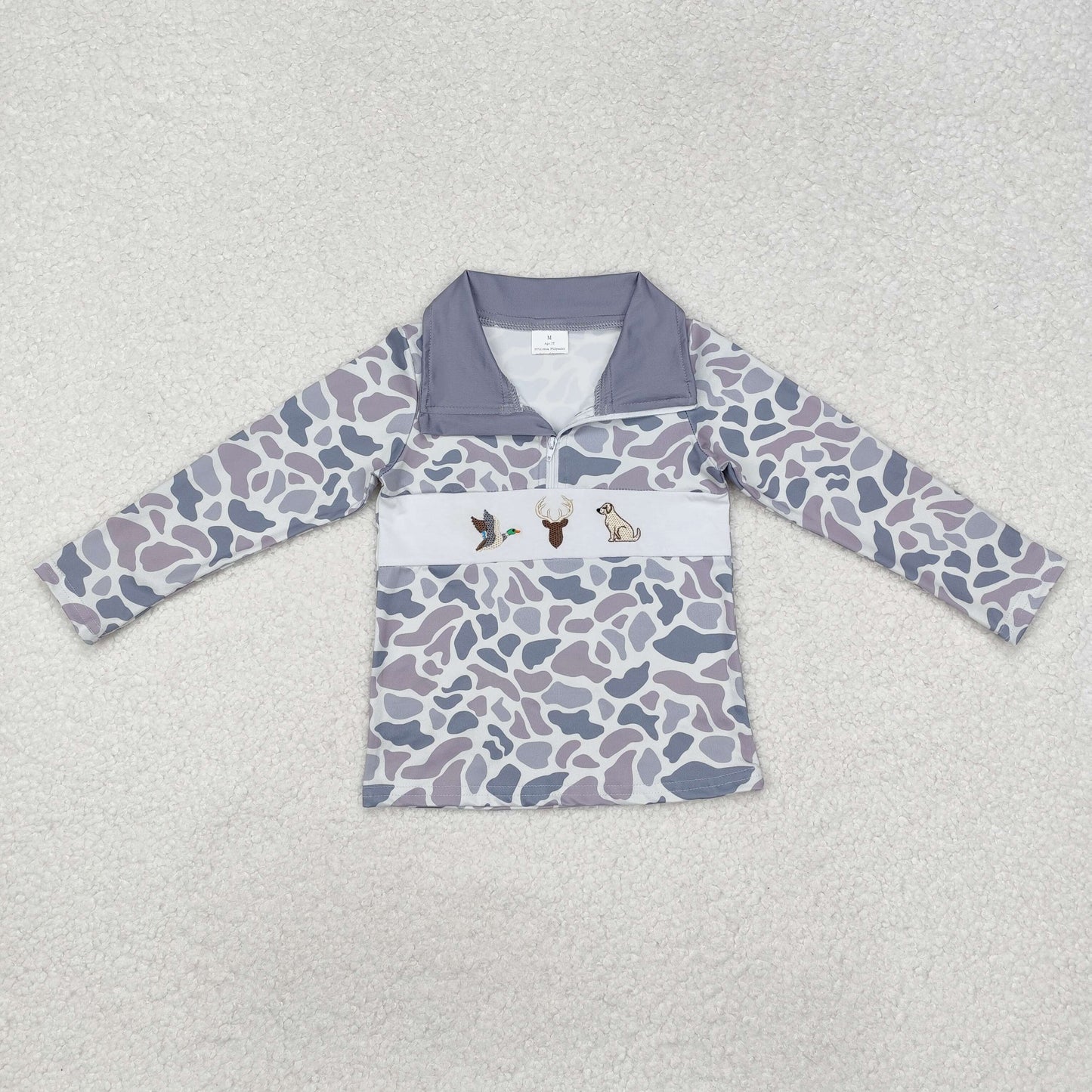 BT0904 Grey camo duck deer dog kids boys hunting zip pullover