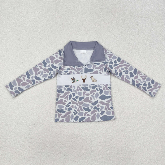 BT0904 Grey camo duck deer dog kids boys hunting zip pullover