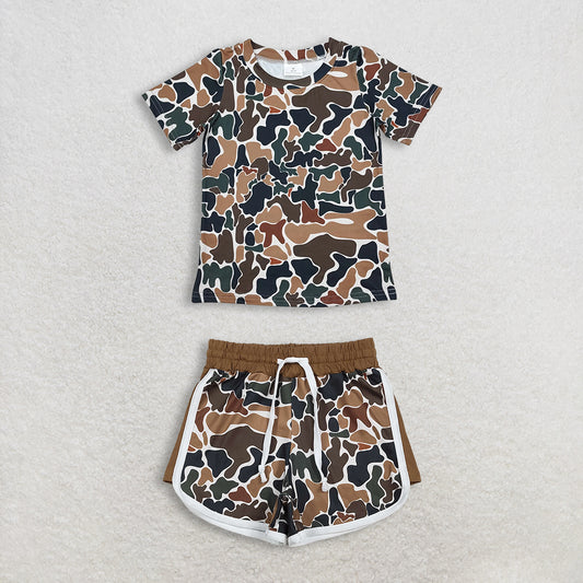 12.29 RTS NO MOQ （In stock）BT0905 + SS074 Baby Boys Brown Camo Short Sleeve Tee Shirts Tops Camo Shorts Bottom