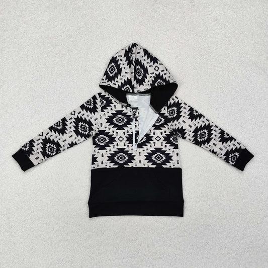BT0907 Long sleeves black aztec kids western hoodie
