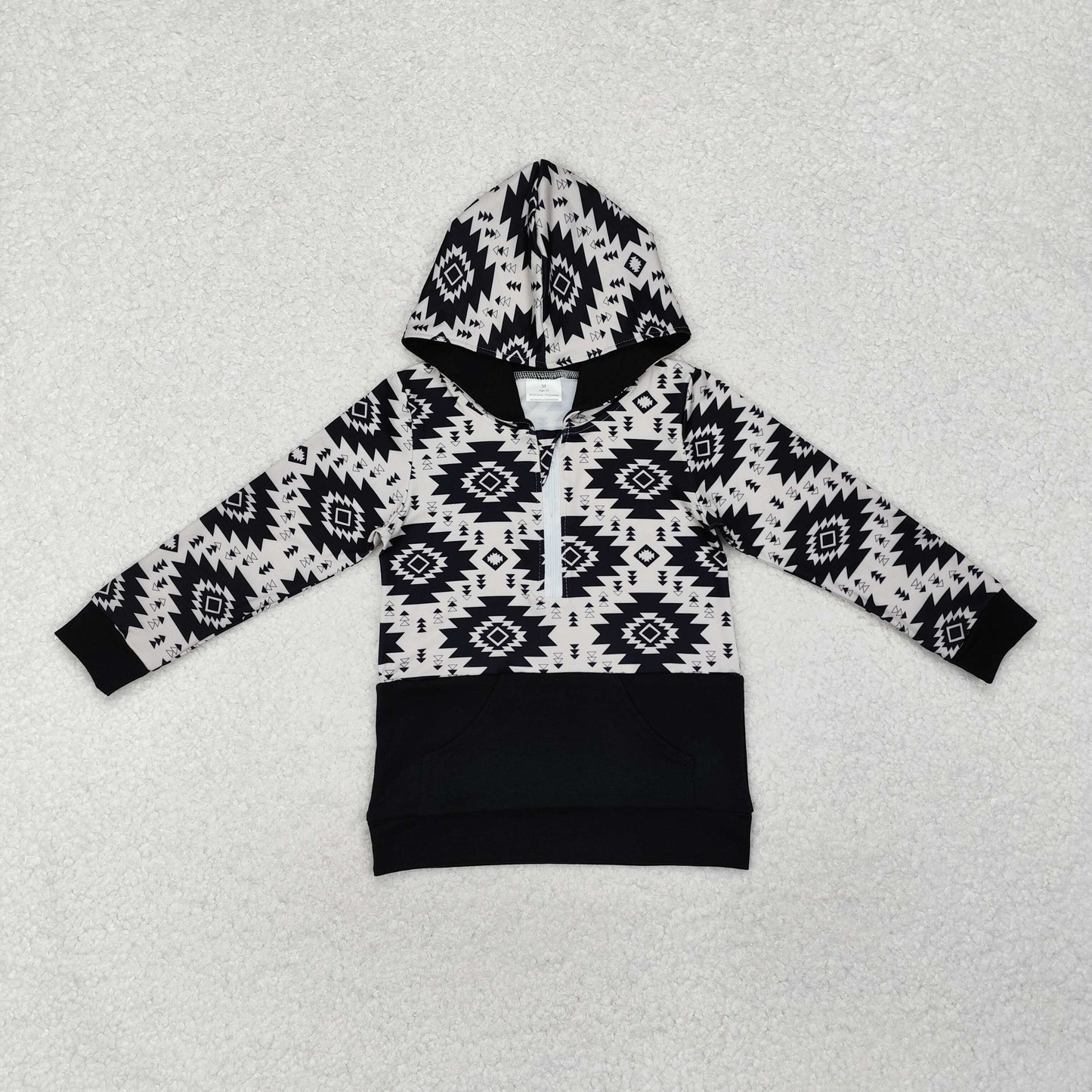 BT0907 Long sleeves black aztec kids western hoodie