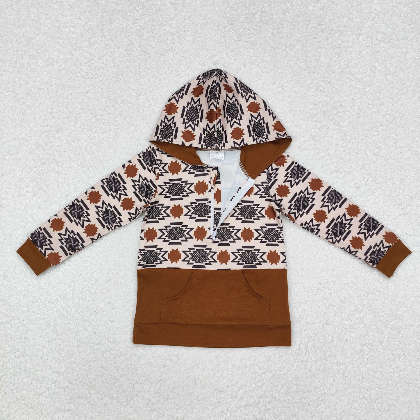 BT0980 Long sleeves brown aztec kids western hoodie