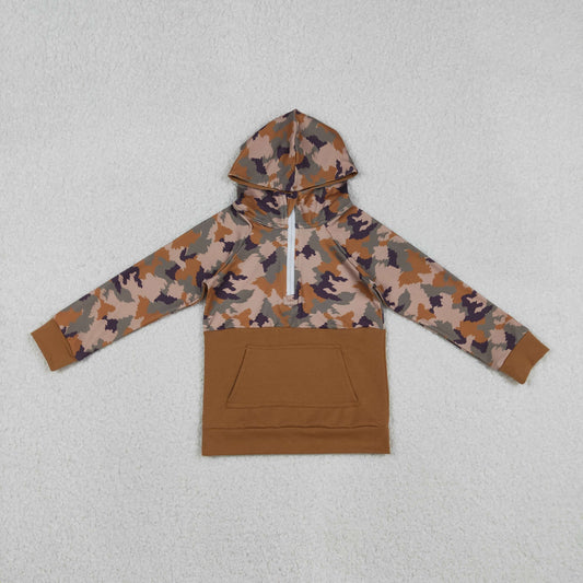 12.6 RTS NO MOQ （In stock）BT0912 Baby Boys Southern Brown Camo Pocket Zipper Hooded Top