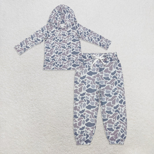 9.30 RTS NO MOQ （In stock）BT0922 + P0651 Baby Boys Grey Camouflage Long Sleeve Hooded Tops Camo Southern Bottoms Pants