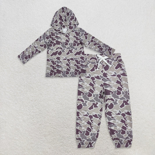 9.27 RTS NO MOQ （In stock）BT0923 + P0652 Baby Boys Grey Camo Long Sleeve Hooded Tops Bottoms Pants