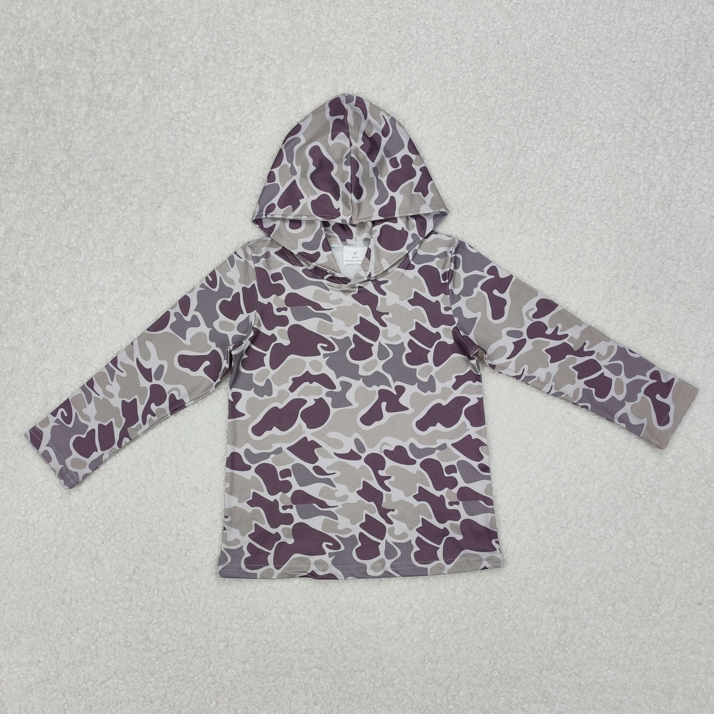 BT0923Camo Long Sleeve Toddler Kids Boys Hoodie - Soft Comfortable Polyester Camouflage Print Hooded Sweatshirt for Children