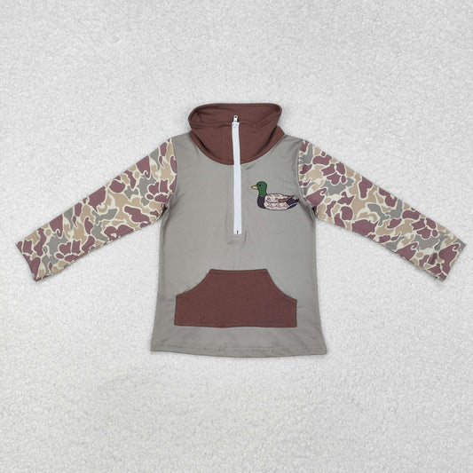 BT0926 Green camo duck pocket baby boy zip pullover