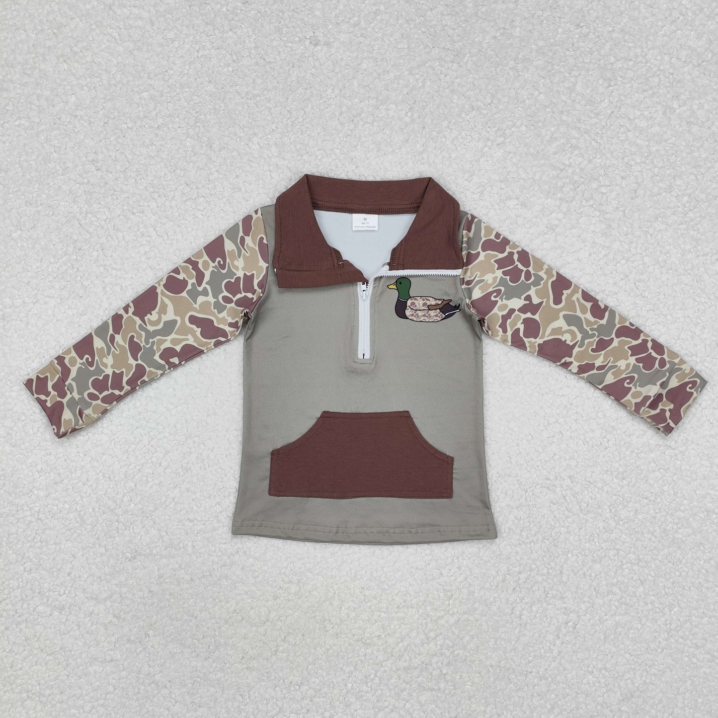 BT0926 Green camo duck pocket baby boy zip pullover