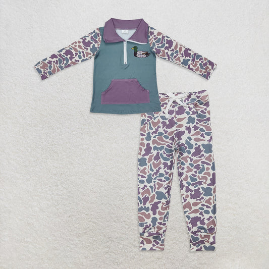 9.30 RTS NO MOQ （In stock）BT0928 +  P0659 Baby Boys Light Green Camo Zip Duck Hunting Pullovers Tops Bottoms Pants