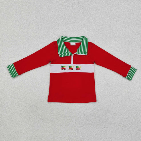9.25 RTS Sibling Baby Boys Girls Embroidery Santa Trees Christmas Zipper Pullovers Top