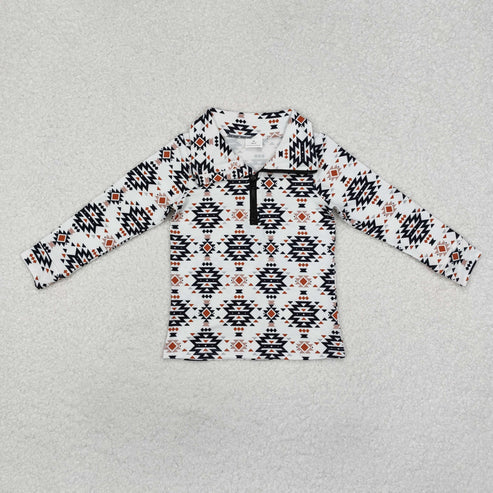 10.1 RTS Sibling Baby Boys Long Sleeves Western Camo Aztec Pocket Half Zipper Pullovers Top
