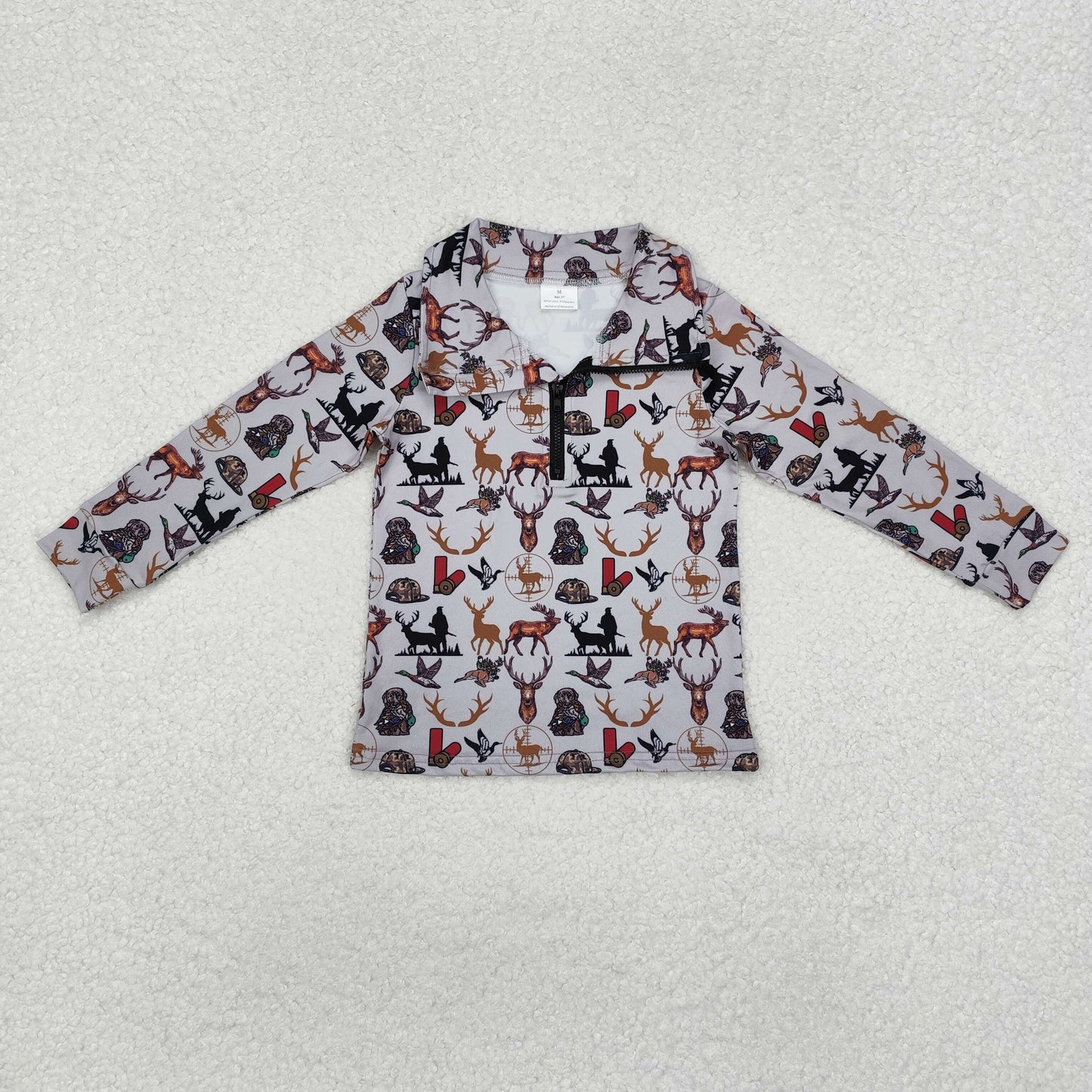 BT0954  Long sleeves deer dog duck boys hunting zip pullover