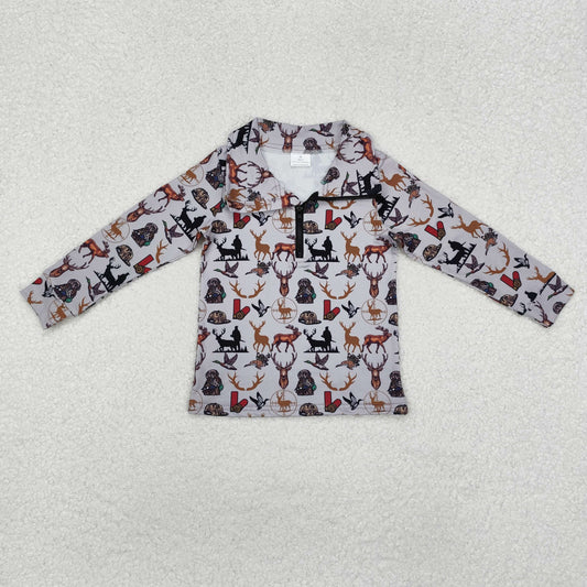 BT0954  Long sleeves deer dog duck boys hunting zip pullover