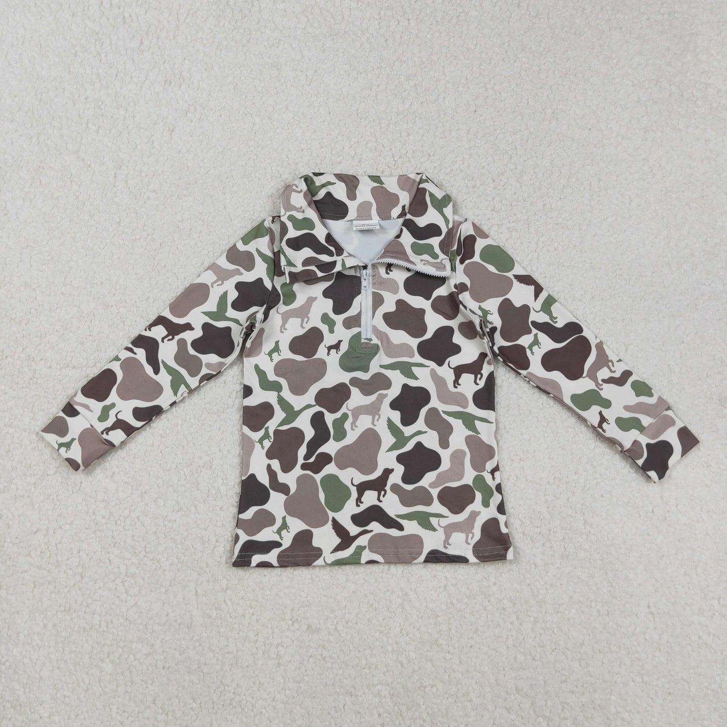 RTS Sibling Baby Camouflage Hunting Hoodie Pants Set Long Sleeve Zip Pullover with Pockets Duck Dog Print for Children's Outdoor Clothing