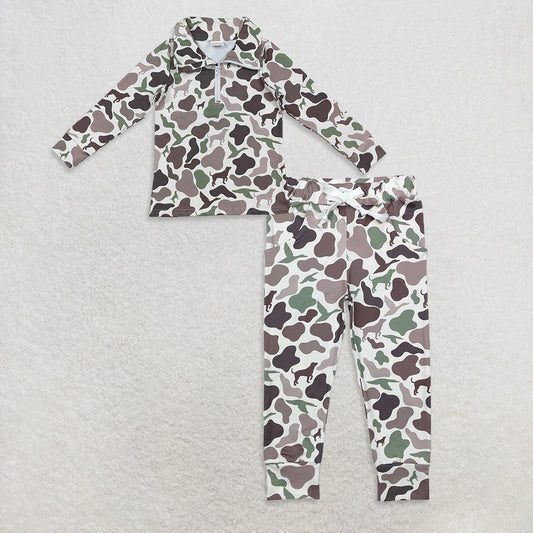 9.27 RTS NO MOQ （In stock）BT0955 + P0660 Baby Boys Southern Dogs Ducks Camo Half Zip Pullovers Tops Bottoms Pants